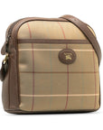 Burberry Check One-Shoulder Bag Beige Brown Canvas Leather
