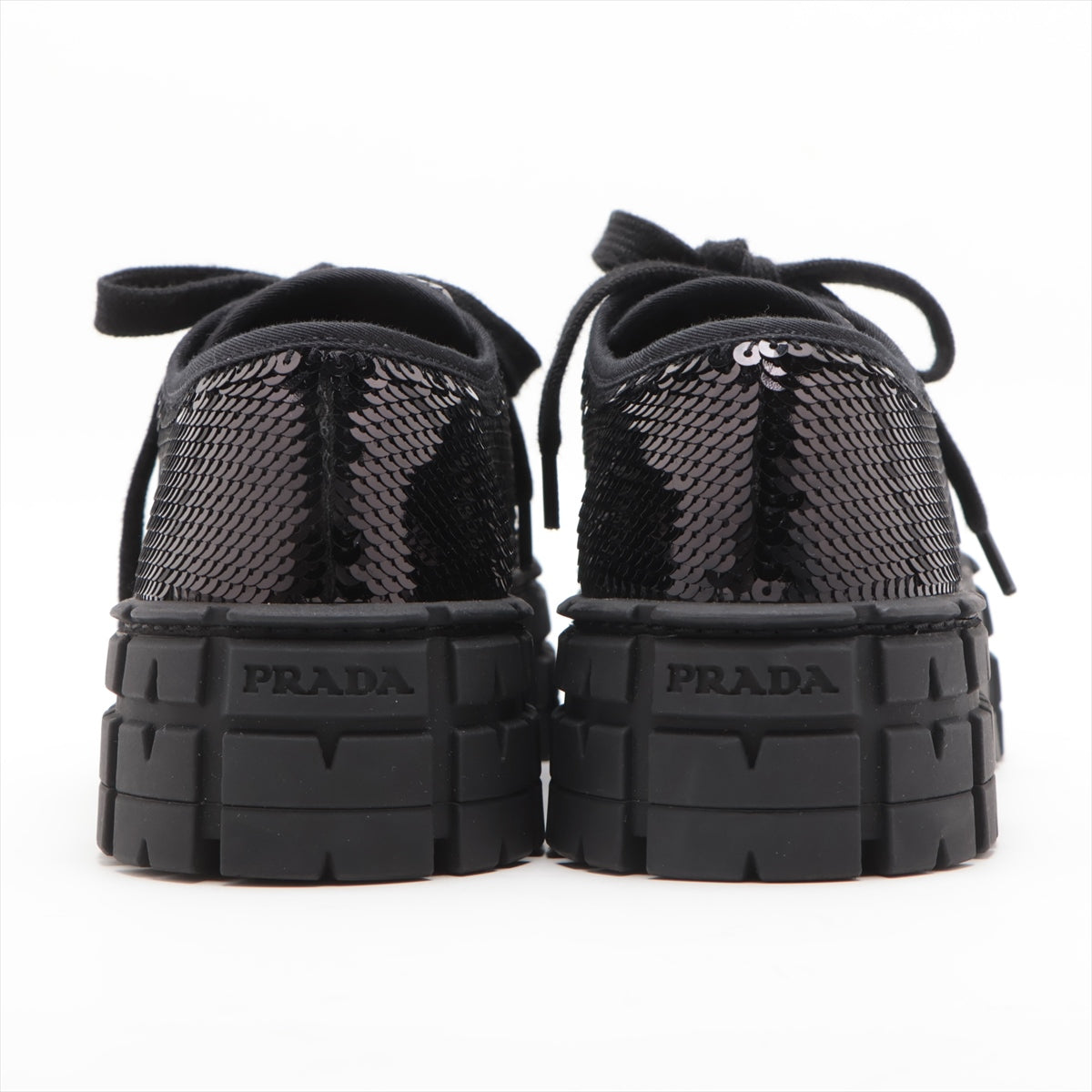 Prada Triangle Logo Glitter Shoes 37  Black 787