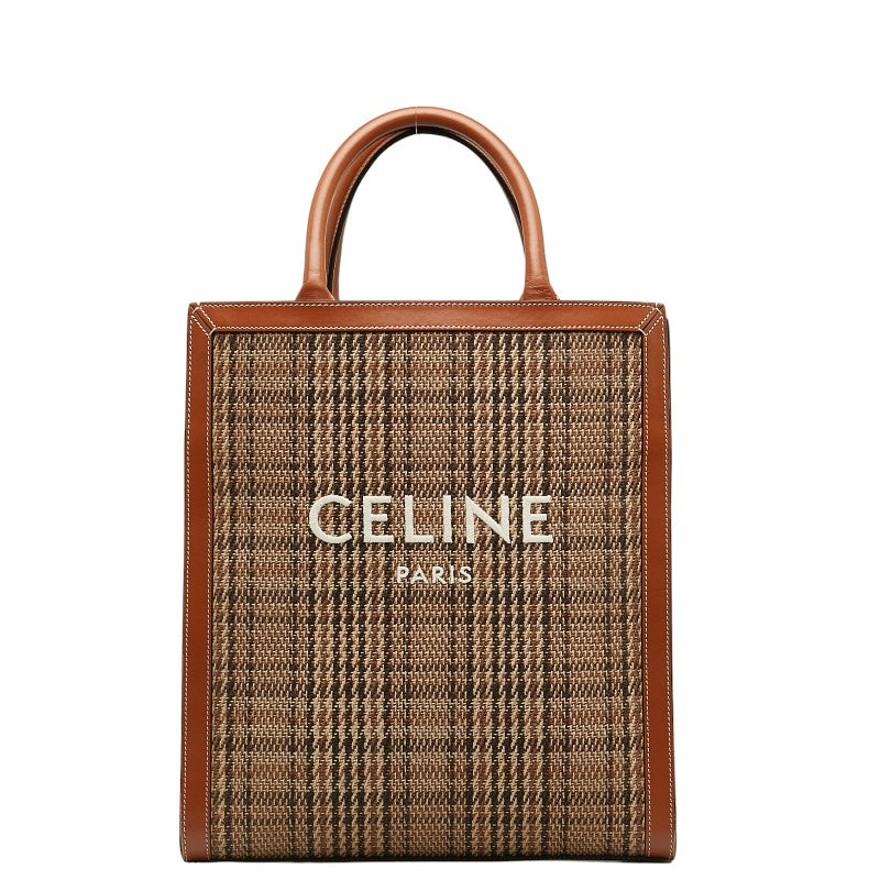 Celine check handbags canvas/leather brown ladies