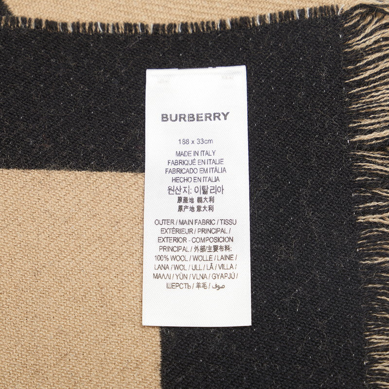 Burberry Logo Scarf Beige Black Wool Ladies