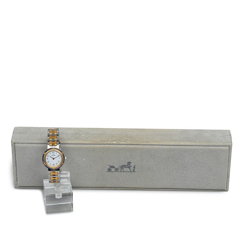 Hermes Clipper  Quartz White Signboard Stainless Steel  Hermes []