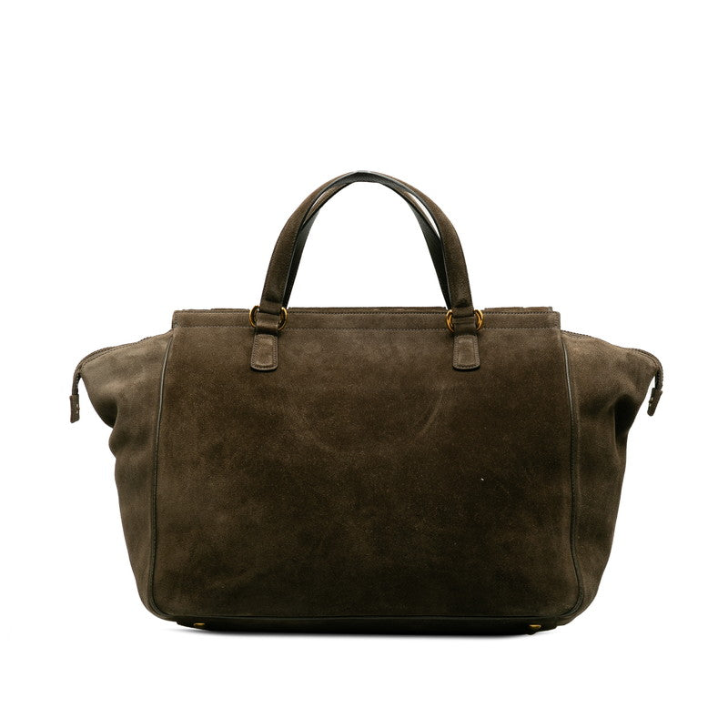 Gucci Double G Handbag Boston Bag 251813 Brown Suede