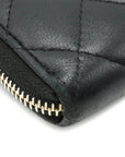 Chanel Wallet Inner Logo Kittening Round Fassner Long Wallet Ram Skin Leather Black Black Silver Gold  AP0041