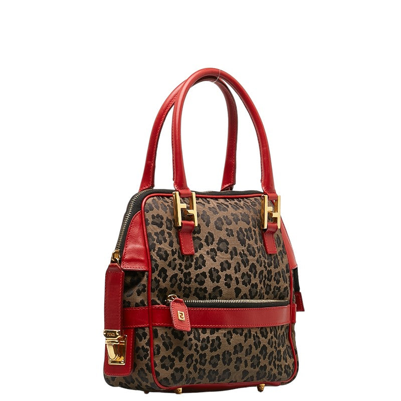 Fendi Leopard Handbag Beige Black Red Canvas Leather  Fendi