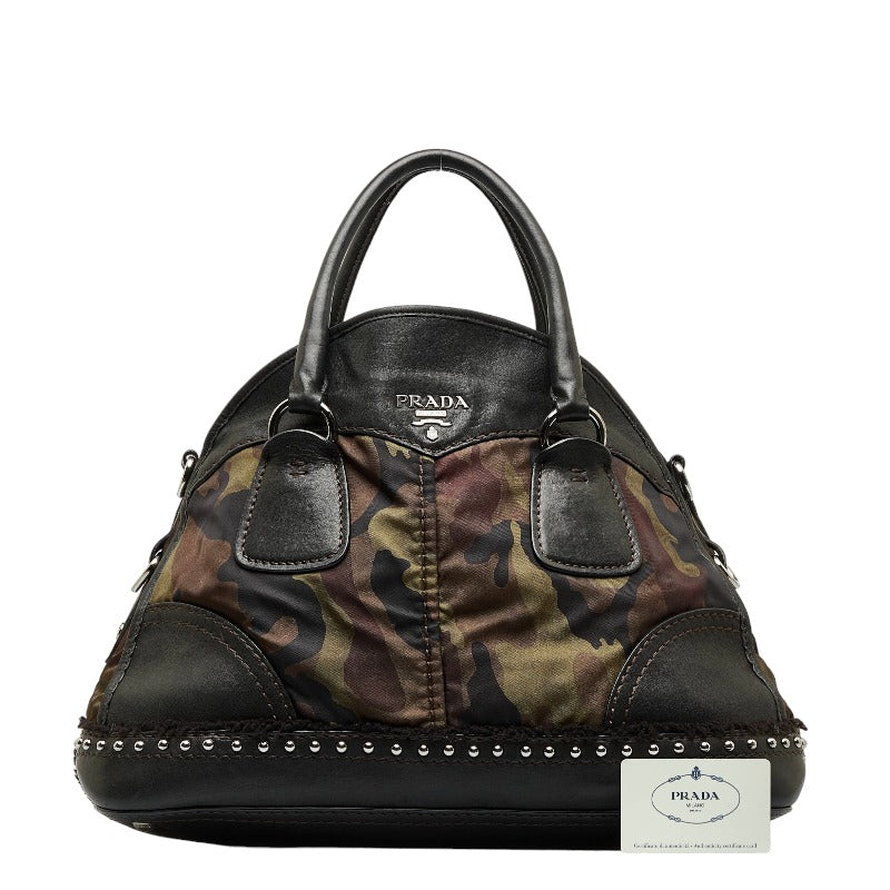 PRADA Oval Handbag in Nylon/Leather Brown Camo BL0688