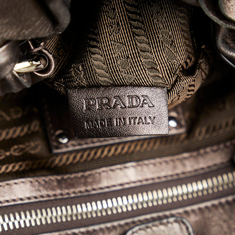 PRADA Handbag in Gunmetal Brown Calf Leather BR3987