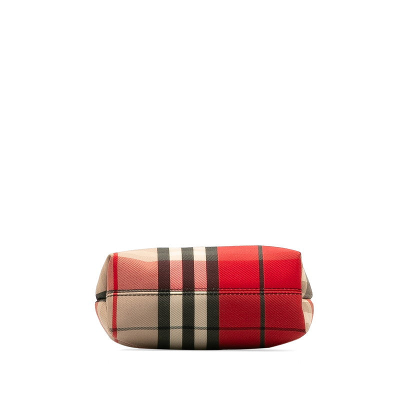 Burberry Nova Check Mini Handbag Red Multicolor Canvas Leather Ladies