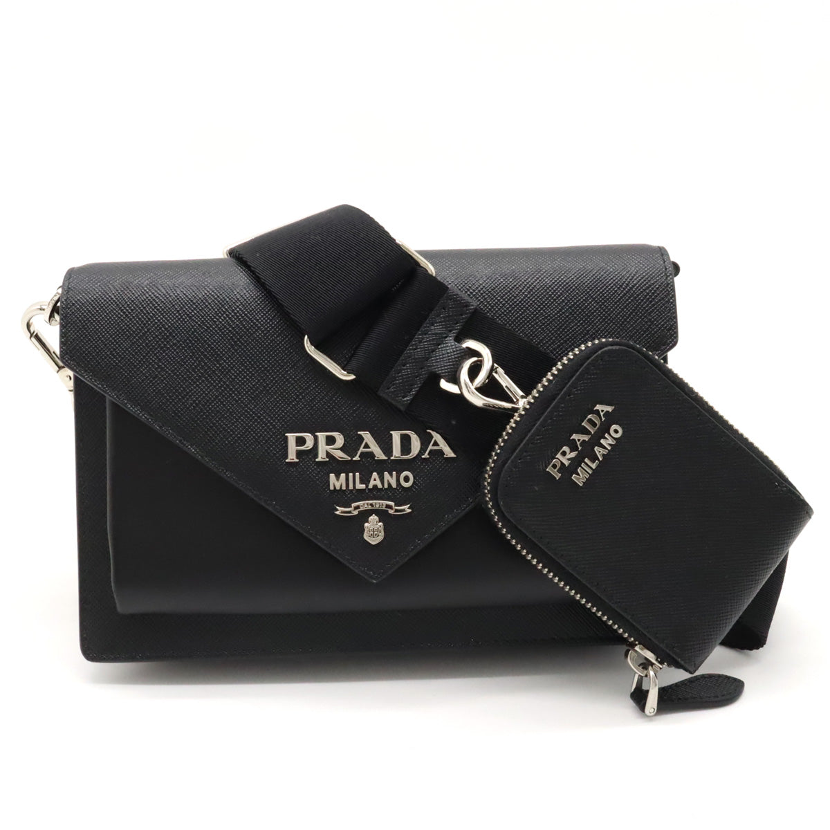 PRADA Mini Envelope Bag Shoulder Bag 2WAY Saffiano Black 1BP020