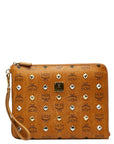 MCM Clutch Bag in Visetos Brown Leather