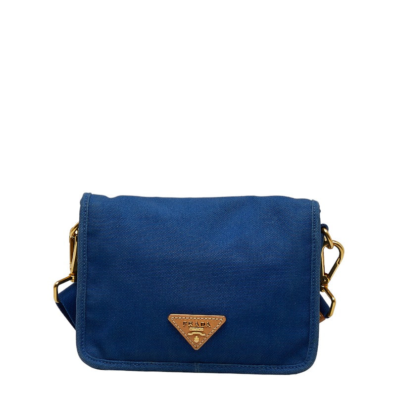 Prada Slipper Shoulder Bag Blue Brown Canvas Leather Ladies Prada