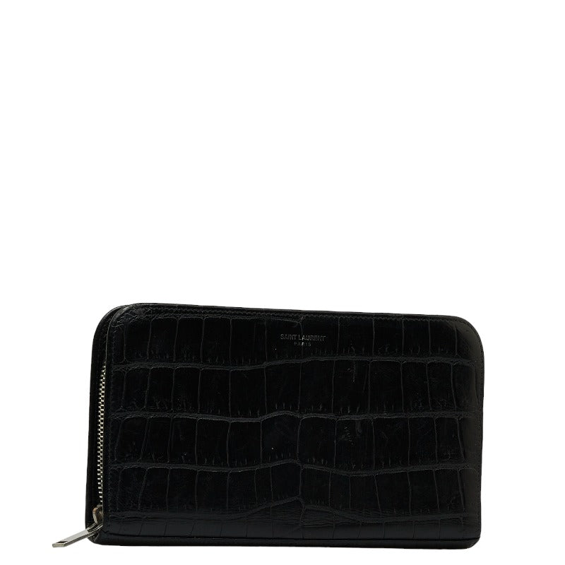 Saint Laurent Long Zip Wallet in Crocodile Black 328558
