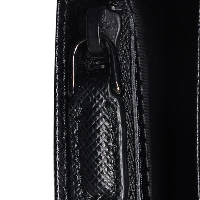 Prada Sapphiano Logo Two Foldable Wallet Black Leather Ladies Prada