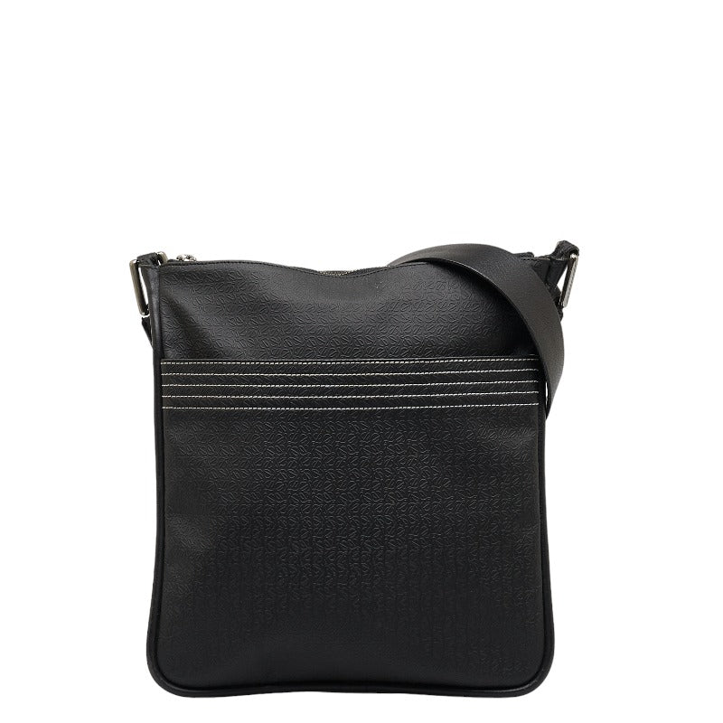 Loeb Repeat Anagram Embos Sliding Shoulder Bag Black PVC Leather Ladies LOEWE