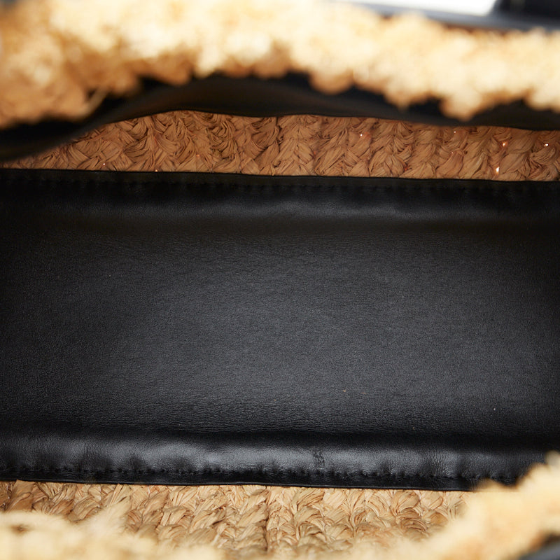 Loeb Anagram Gate Top Handle Handbag Shoulder Bag 2WAY 329.13.U61 Black Beige Leather Raphia Ladies LOEWE