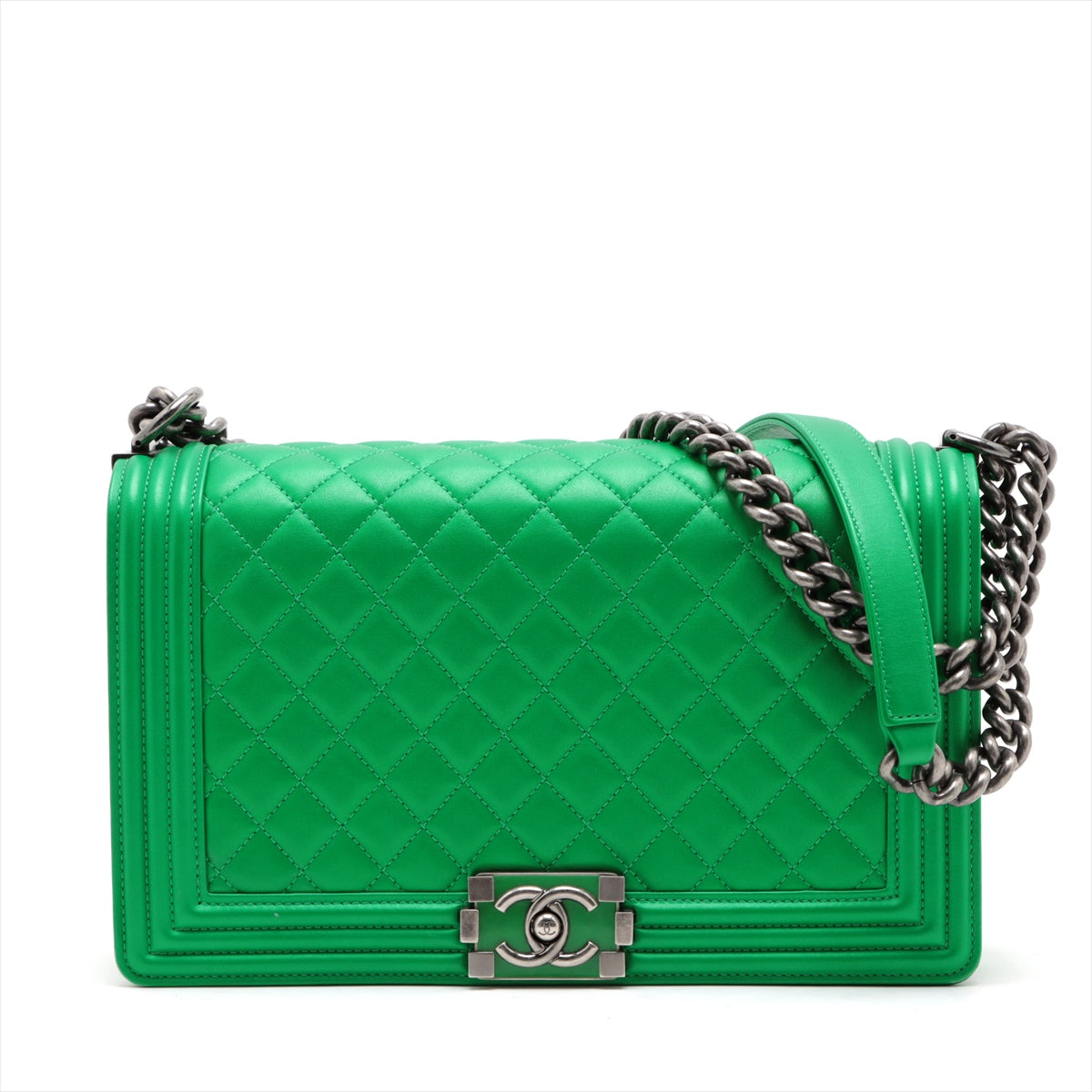 Chanel Boy Chanel 28   Chain Shoulder Bag Green Gummetal Gold  20th A92193