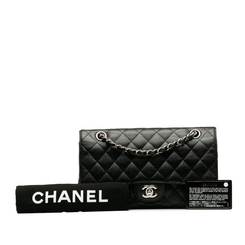 Chanel Matrace 25 Cocomark Double Flap ilver  Chain Shoulder Bag Black Caviar S  CHANEL