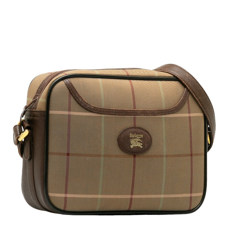 Burberry Check  Shoulder Bag Karki Brown Canvas Leather