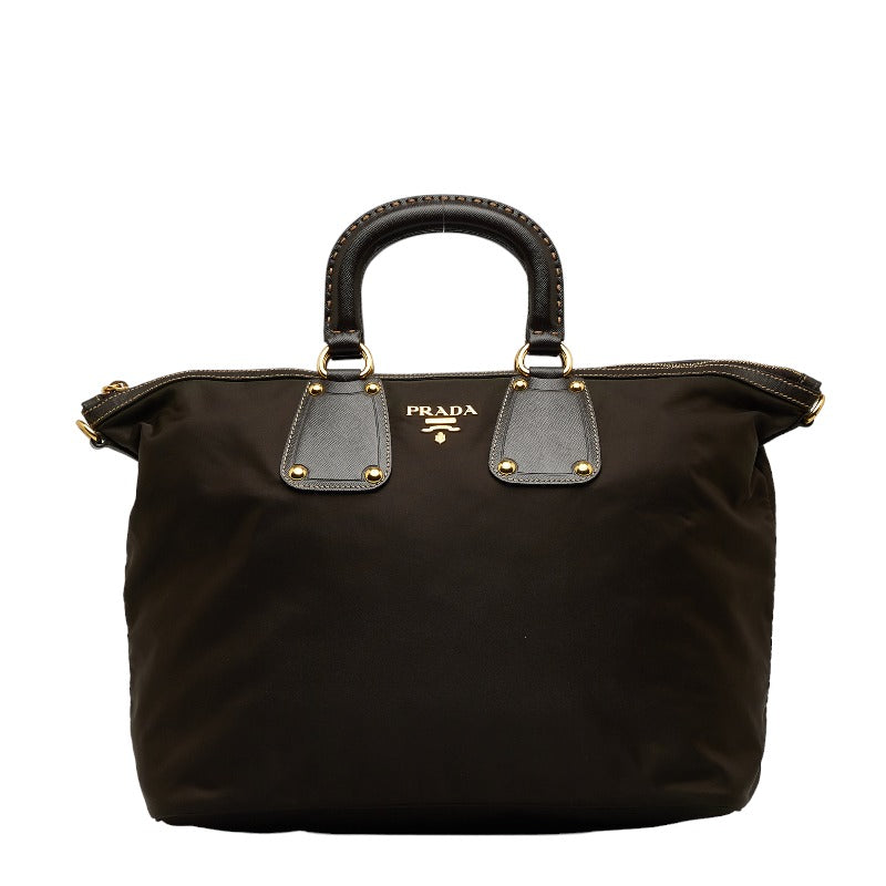 Prada Sapphiano Handbag 2WAY BN2001 Brown Nylon Leather Ladies Prada