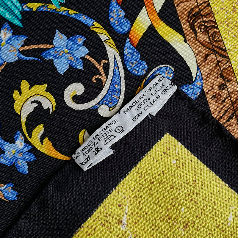 Hermes Carré 90 PIERRE D&#39;ORIENT ET D&#39;OCIDENT East and West stone crafts Scarf Black Multicolor Silk  Hermes