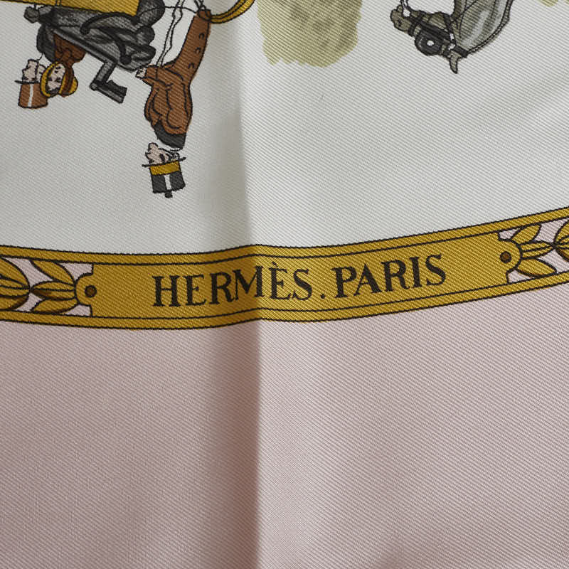 Hermes Carré 90 LA PROMENADE DE LONGCHAMP Walk to the Longchamps 圍巾粉色真絲 Hermes