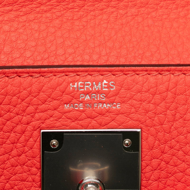 HERMES Kelly 28 in Clemence Leather Orange Silver