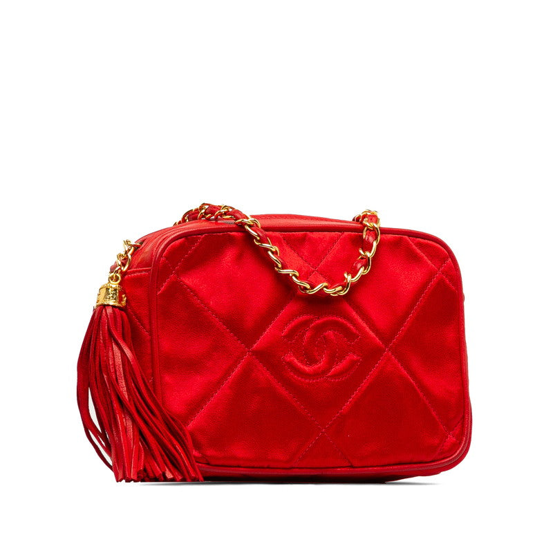 Chanel Matrases Cocomark Chain Fringe Chain houlder Bag Red Leather Saten  Chanel