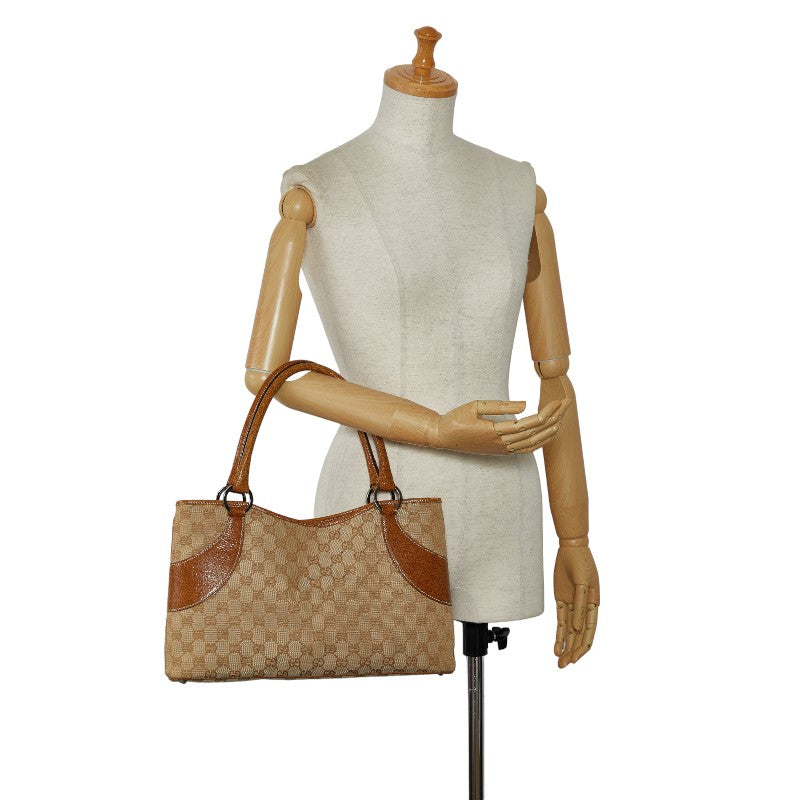 Gucci GG Monogram Tote Shoulder Handbag Canvas/Leather Beige