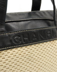 Chanel Logo Handbags Mini Boston Cotton Leather Natural Black Black Silver Gold  Blumin