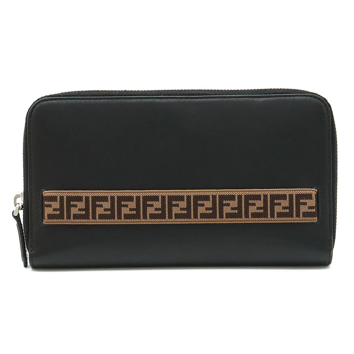 Fendi Roundfashner Long Wallet Travel Wallet Organizer Leather Black Black Silver Gold 7M0276
