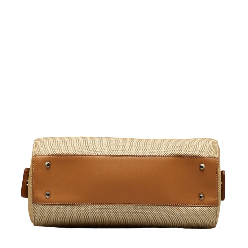 Burberry Nova Check Handbag Mini Boston Bag Beige Raffia Leather