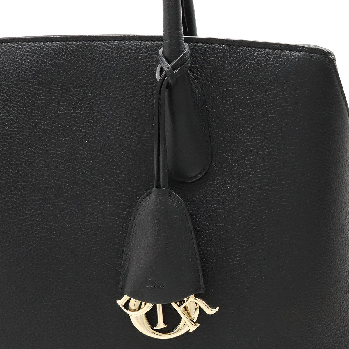 Christian Dior Open Bar Handbag Black Leather Ladies