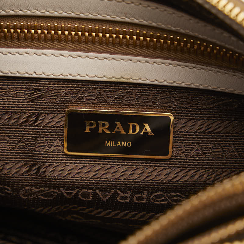 Prada Logo   Shoulder Bag 1BH046 Beige White Canvas Leather  Prada [Ginestapo ]