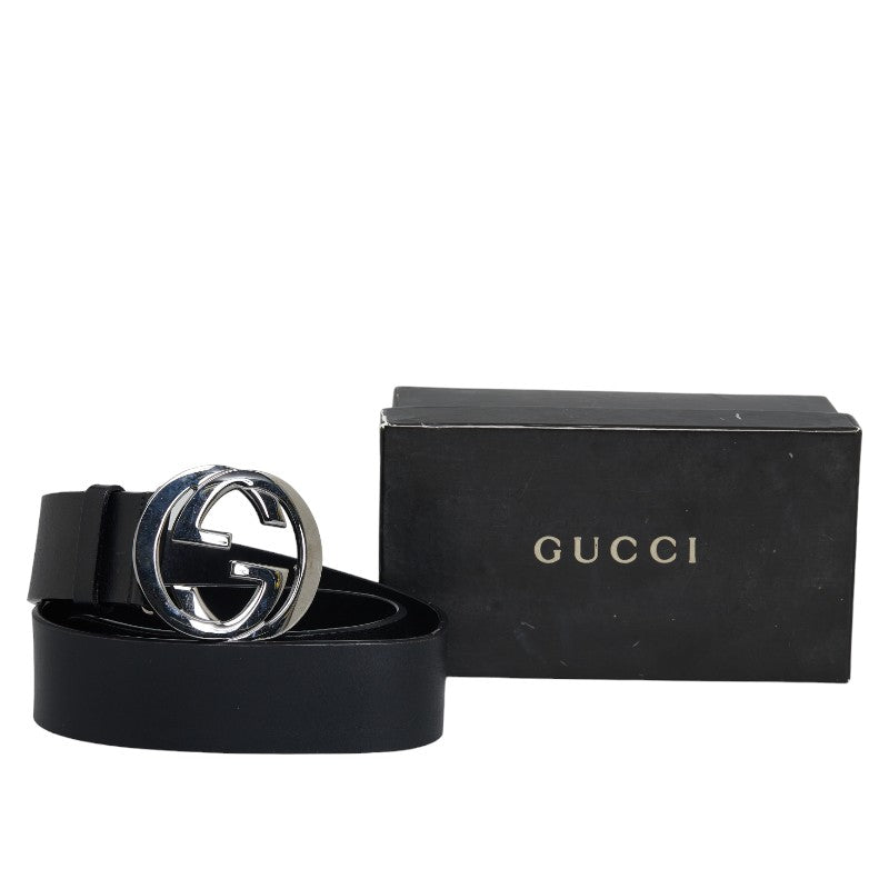 Gucci Interlocg G Belt 037 2194 Silver Black Leather  Gucci