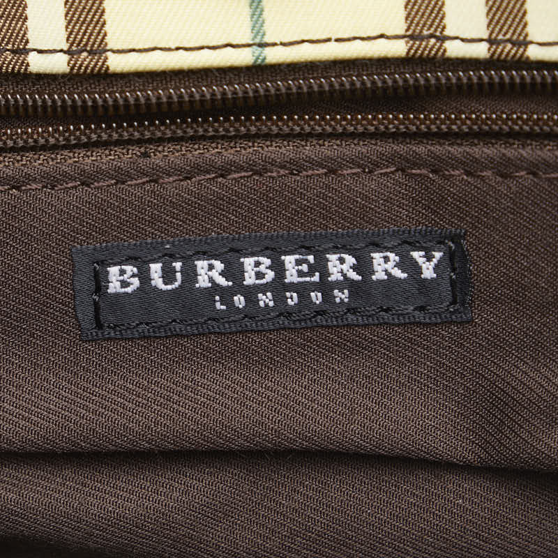 Burberry Check Tote Bag Yellow Brown Canvas Leather
