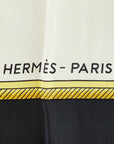 Hermes Carré 90 LE VOITURES A TRANSFORMATION Folding Horse Cars Black White Silk  Hermes