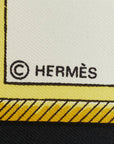 Hermes Carré 90 LE VOITURES A TRANSFORMATION Folding Horse Cars Black White Silk  Hermes
