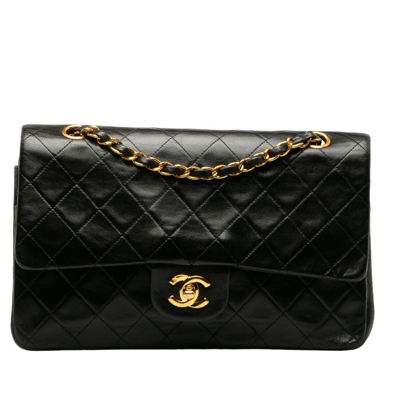 Chanel Matrases 25 Double Flap Chain Shoulder Bag Black Leather  Chanel