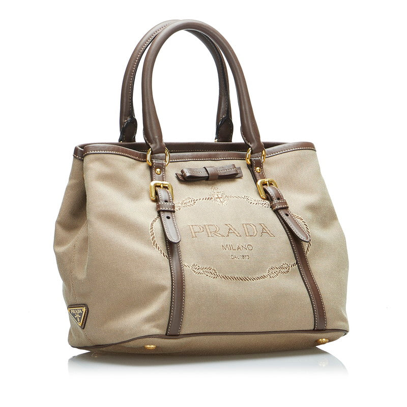 Prada Logo  Handbags Brown Canvas Leather  Prada