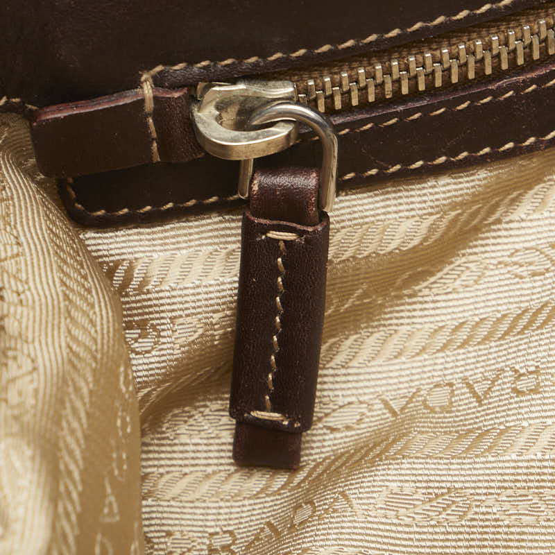 PRADA Shoulder Bag in Canvas Leather Khaki Brown BR3413