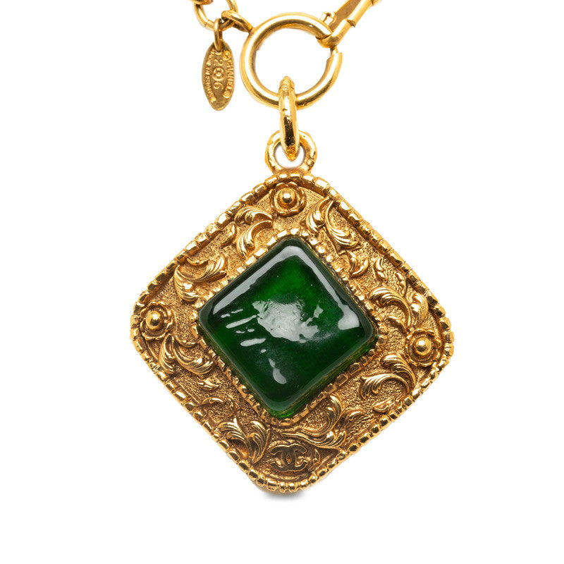 CHANEL Vintage Necklace Stone in Green Gold Plating Ladies