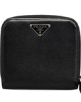 PRADA Prada Triangle Logo Plate M170 Two Folded Wallet Leather Black Ladies