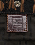 Fendi Zuka Logo Tape Handle Handbag Toilet Bag 26555 Beige Black Canvas Leather Ladies Fendi