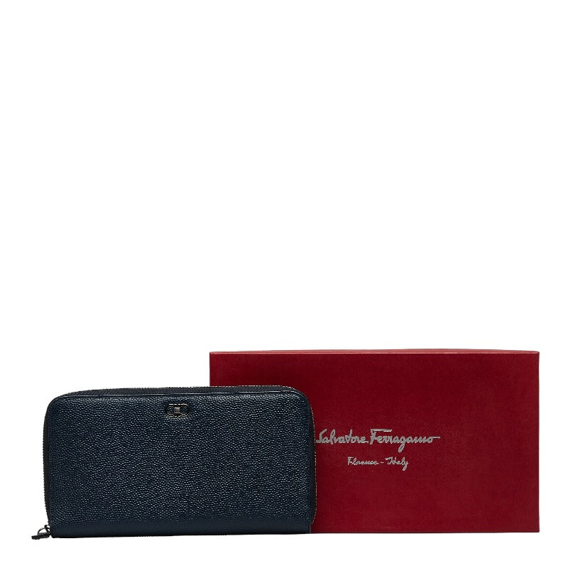 Salvatore Ferragamo Double Folded Wallet Long Wallet Navi Leather Ladies Salvatore Ferragamo
