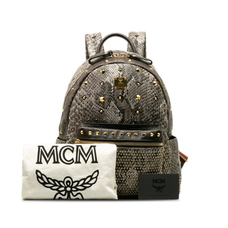 MCM Mini Backpack Studded in Visetos Grey Python Leather