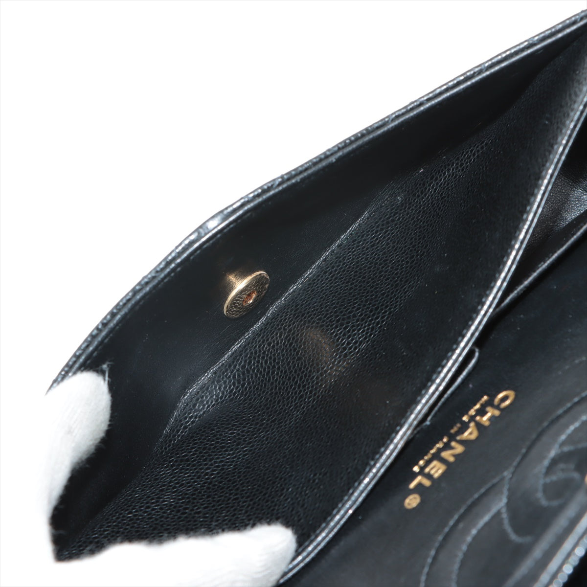 Chanel Matrasse 25 Caviar S Double Flap Double Chain Bag Black Silver  8th A01112