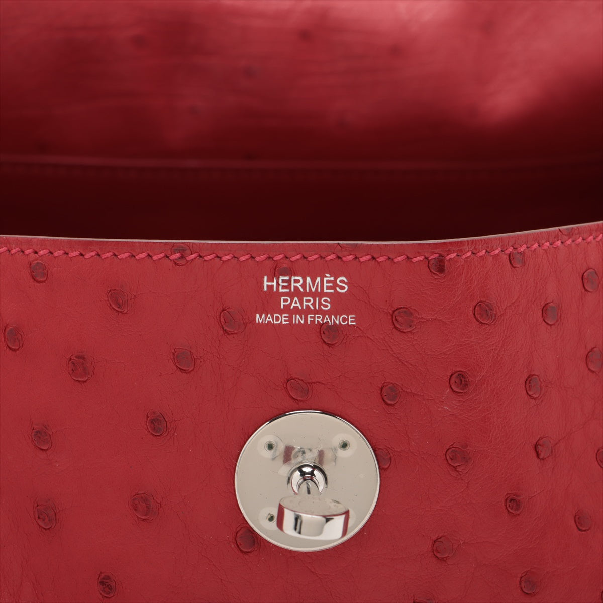 Hermes Lindy 30 in Ostrich Rouge Silver T:2015