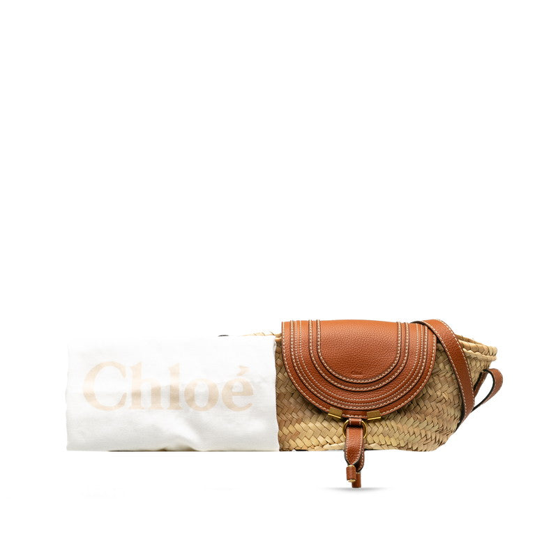 Chloé Marcie Small  Shoulder Bag Bucket Bag Beige Brown Raffia Leather Lady Chloe