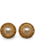 Chanel Vintage Logo Round Fake Pearl Earrings Gold  Ladies Chanel