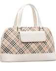 Burberry Nova Check Handbag White Beige Canvas Leather Ladies