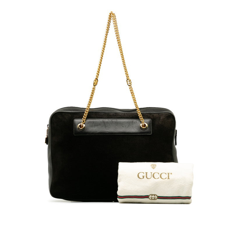 Gucci Interlocking G Chain Shoulder Bag 001 109 0689 Black Swedish Leather Lady Gucci